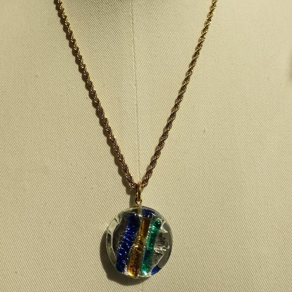 Candy round pendant Japanese Lamp work pendant with gold rope chain necklace - Picture 3 of 4